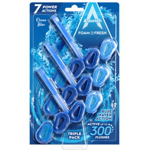 Очисний блок для унітазу Astonish Foam & Fresh Ocean Blue mega triple pack, 3 шт